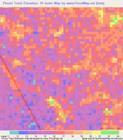 Phumi Trach,Cambodia Elevation Map