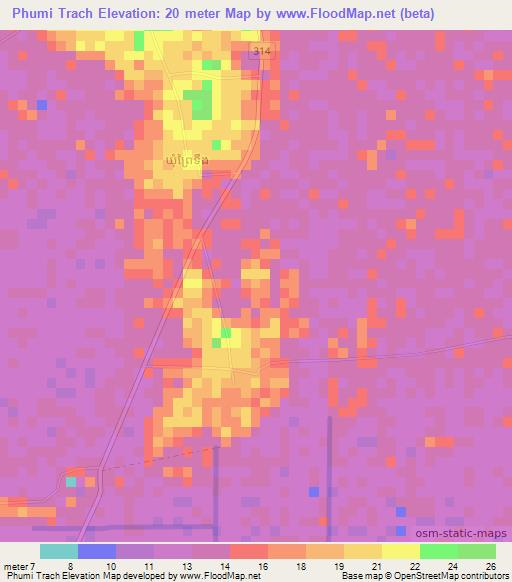 Phumi Trach,Cambodia Elevation Map