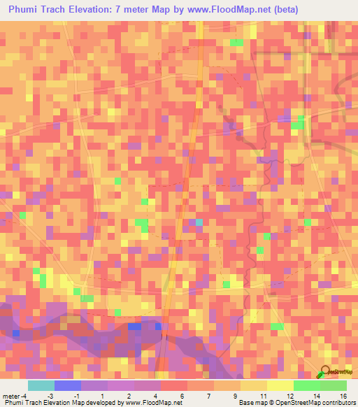 Phumi Trach,Cambodia Elevation Map