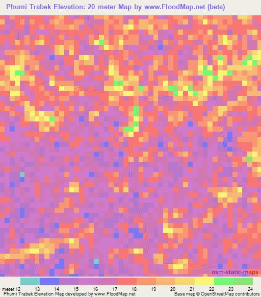 Phumi Trabek,Cambodia Elevation Map
