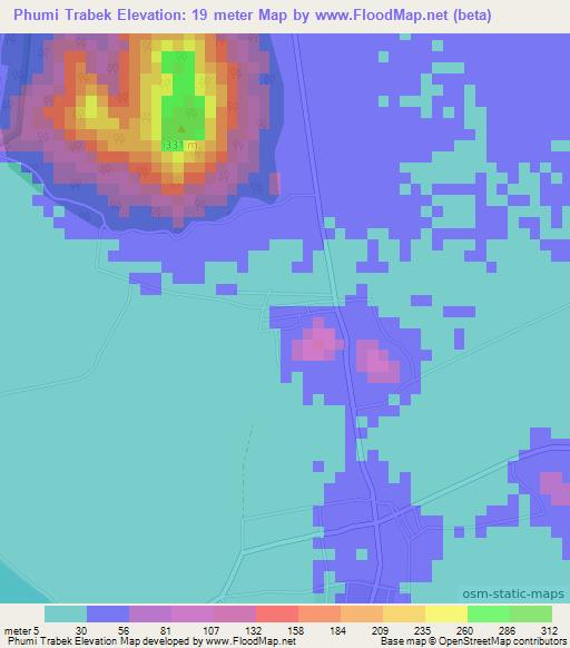 Phumi Trabek,Cambodia Elevation Map