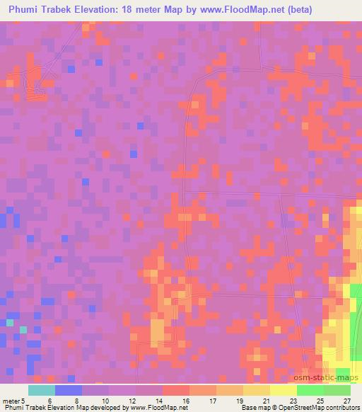 Phumi Trabek,Cambodia Elevation Map