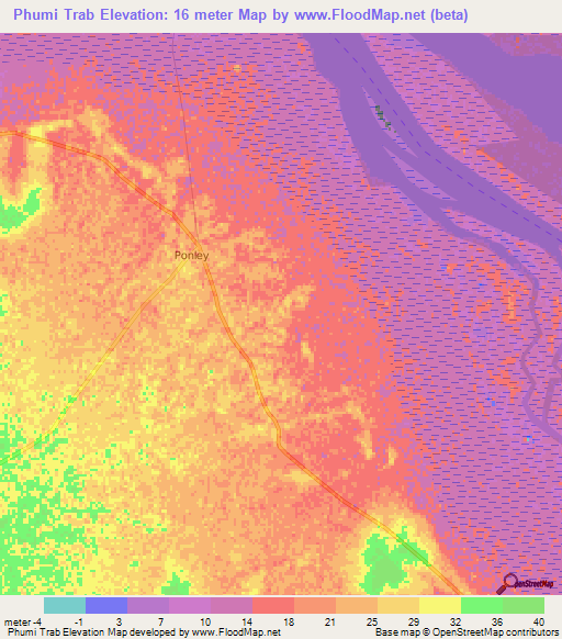 Phumi Trab,Cambodia Elevation Map