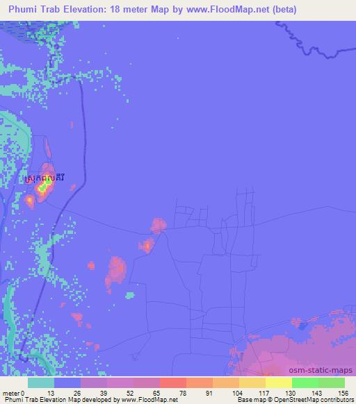 Phumi Trab,Cambodia Elevation Map