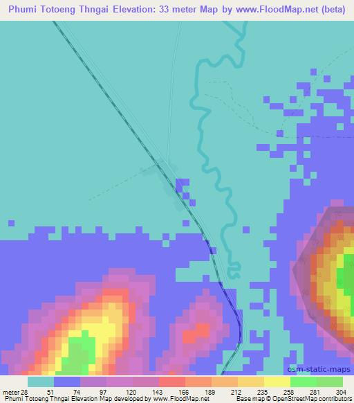 Phumi Totoeng Thngai,Cambodia Elevation Map