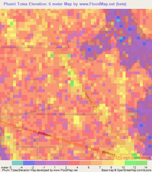 Phumi Totea,Cambodia Elevation Map