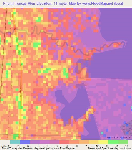 Phumi Tonsay Vien,Cambodia Elevation Map