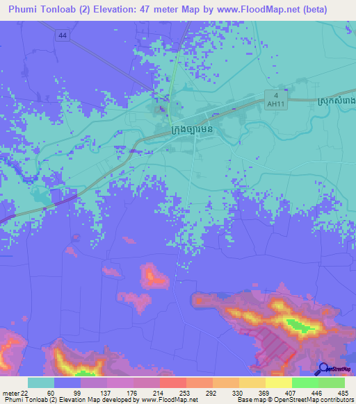 Phumi Tonloab (2),Cambodia Elevation Map