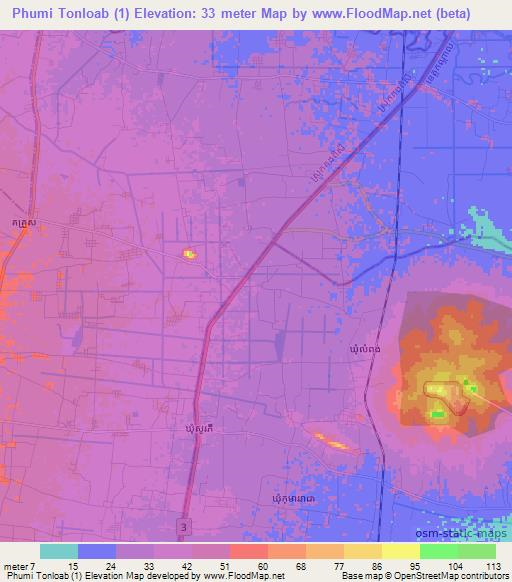 Phumi Tonloab (1),Cambodia Elevation Map