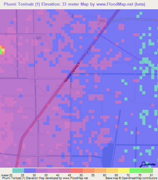Phumi Tonloab (1),Cambodia Elevation Map