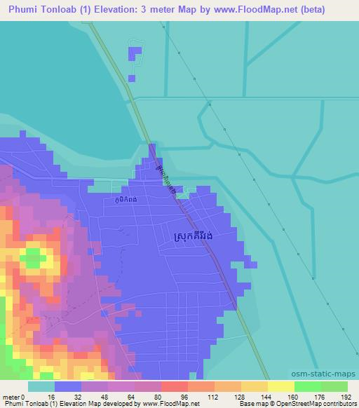 Phumi Tonloab (1),Cambodia Elevation Map