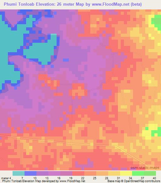 Phumi Tonloab,Cambodia Elevation Map