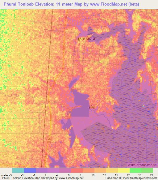 Phumi Tonloab,Cambodia Elevation Map