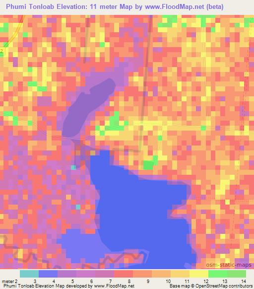 Phumi Tonloab,Cambodia Elevation Map