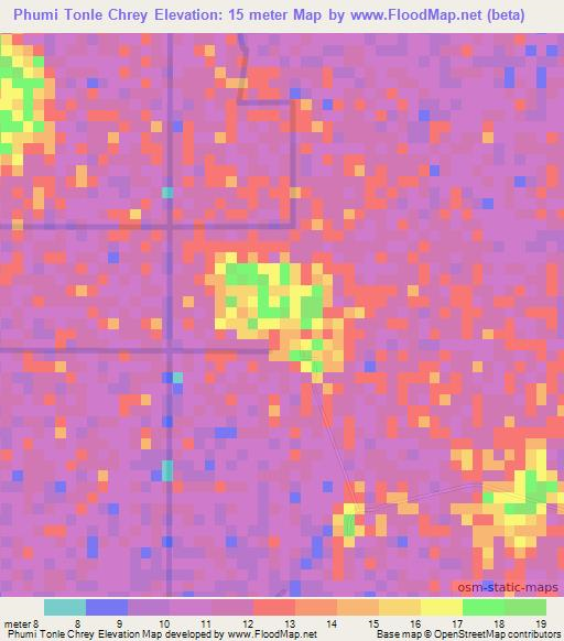 Phumi Tonle Chrey,Cambodia Elevation Map