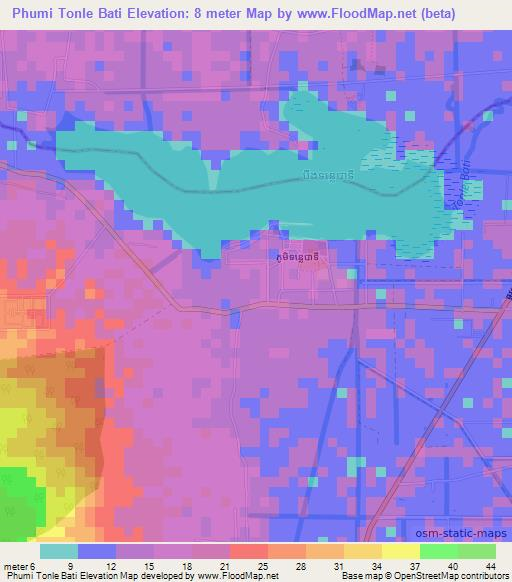 Phumi Tonle Bati,Cambodia Elevation Map