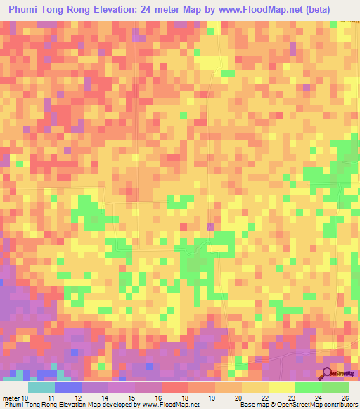 Phumi Tong Rong,Cambodia Elevation Map