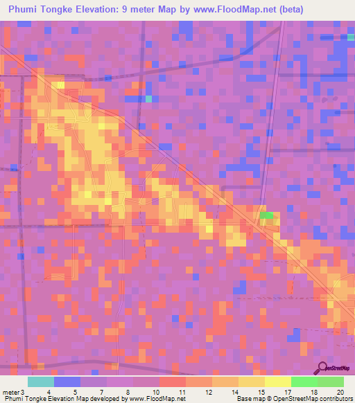 Phumi Tongke,Cambodia Elevation Map
