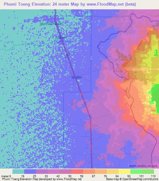 Phumi Toeng,Cambodia Elevation Map