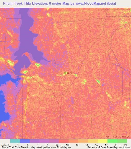 Phumi Toek Thla,Cambodia Elevation Map