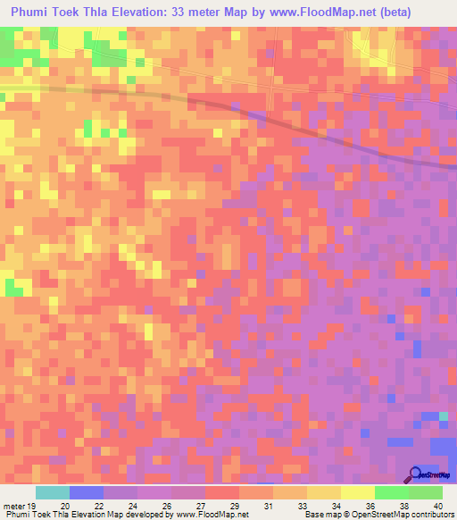 Phumi Toek Thla,Cambodia Elevation Map
