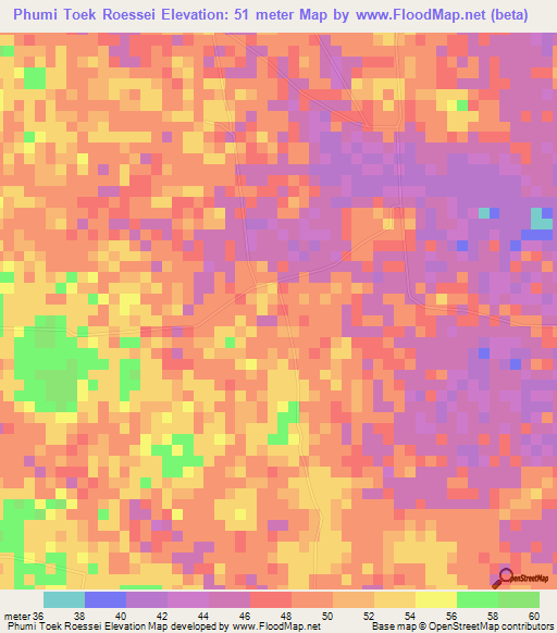 Phumi Toek Roessei,Cambodia Elevation Map