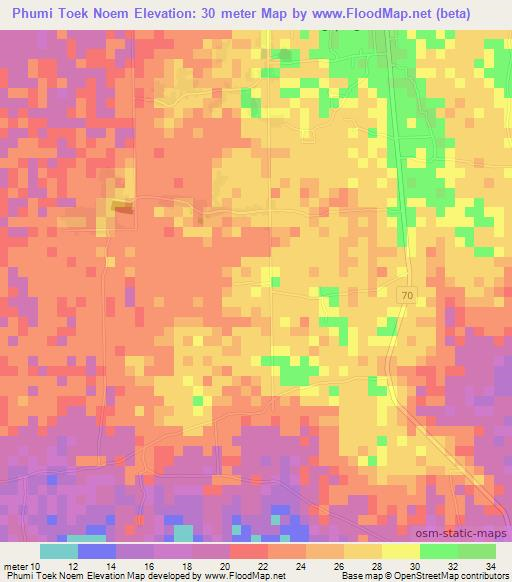 Phumi Toek Noem,Cambodia Elevation Map