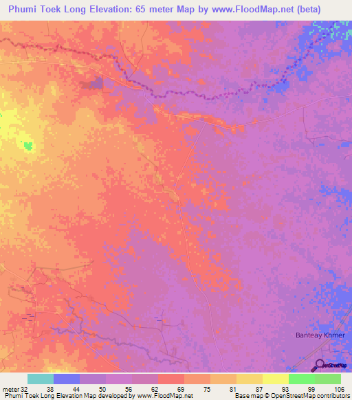Phumi Toek Long,Cambodia Elevation Map