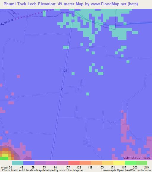 Phumi Toek Lech,Cambodia Elevation Map