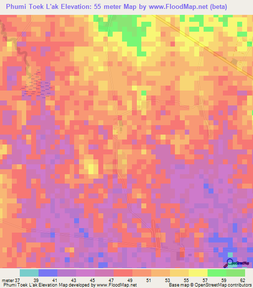 Phumi Toek L'ak,Cambodia Elevation Map