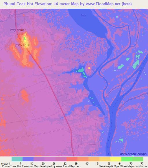 Phumi Toek Hot,Cambodia Elevation Map