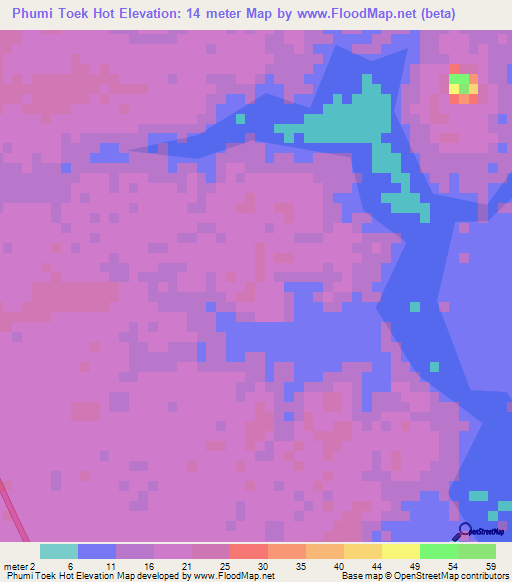 Phumi Toek Hot,Cambodia Elevation Map