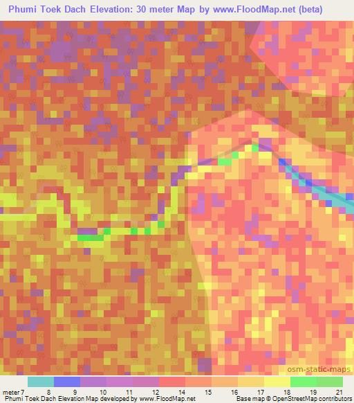 Phumi Toek Dach,Cambodia Elevation Map