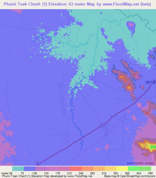 Phumi Toek Chenh (1),Cambodia Elevation Map