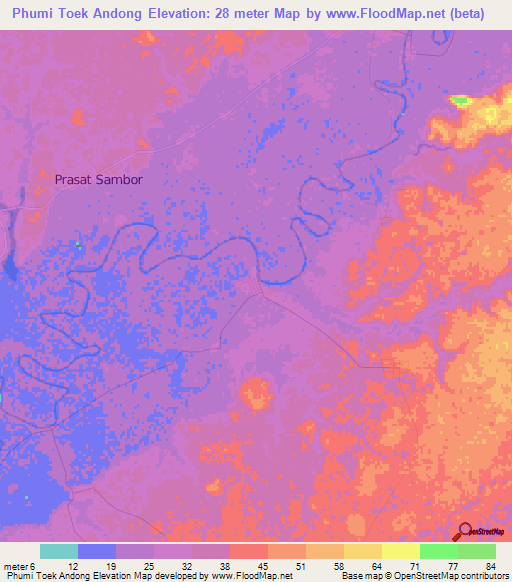 Phumi Toek Andong,Cambodia Elevation Map