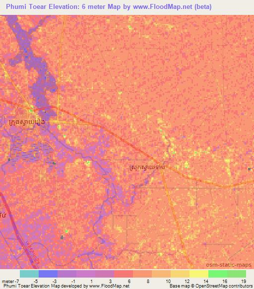 Phumi Toear,Cambodia Elevation Map