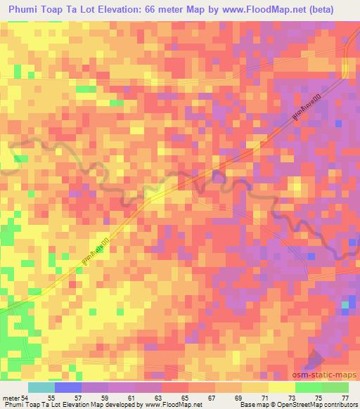 Phumi Toap Ta Lot,Cambodia Elevation Map