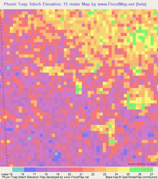 Phumi Toap Sdech,Cambodia Elevation Map