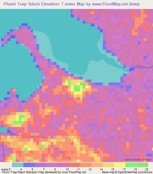 Phumi Toap Sdech,Cambodia Elevation Map