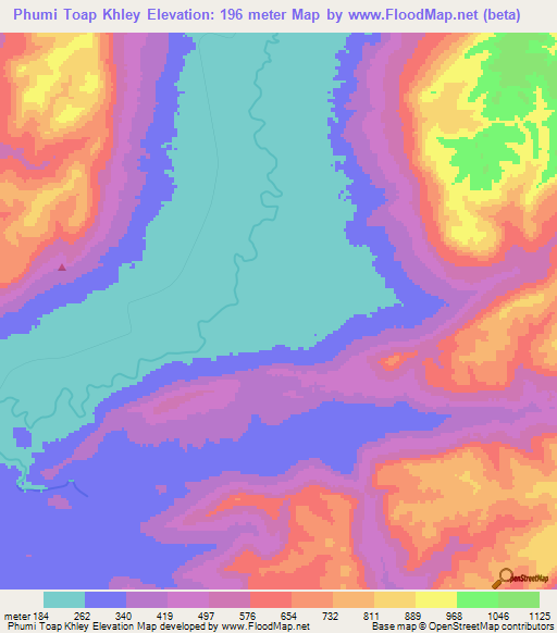 Phumi Toap Khley,Cambodia Elevation Map