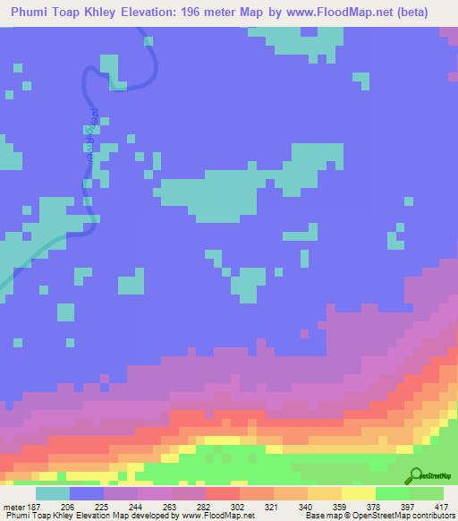 Phumi Toap Khley,Cambodia Elevation Map