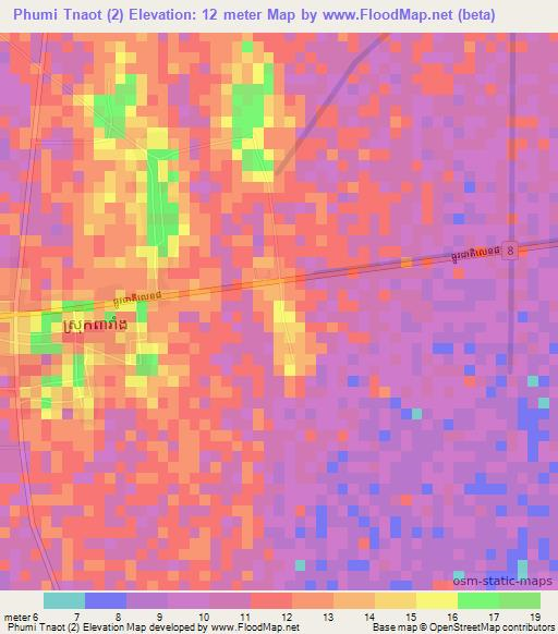 Phumi Tnaot (2),Cambodia Elevation Map
