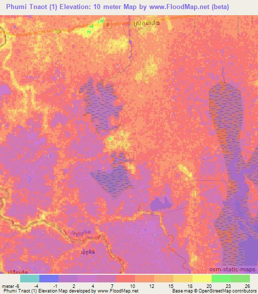 Phumi Tnaot (1),Cambodia Elevation Map