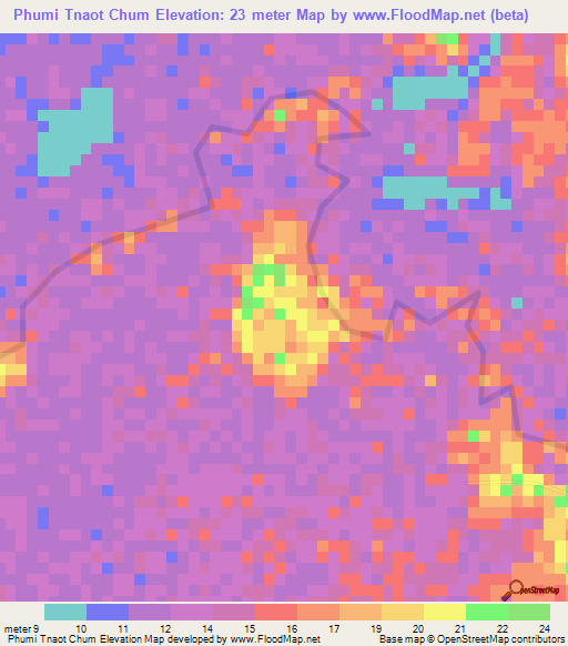 Phumi Tnaot Chum,Cambodia Elevation Map