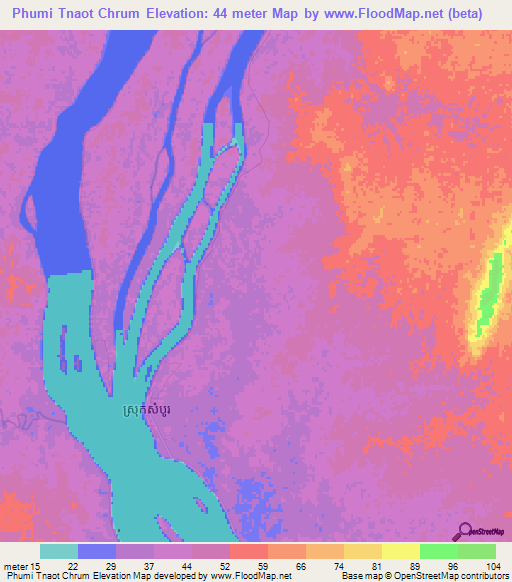 Phumi Tnaot Chrum,Cambodia Elevation Map