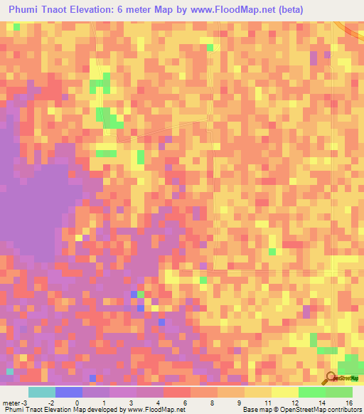 Phumi Tnaot,Cambodia Elevation Map
