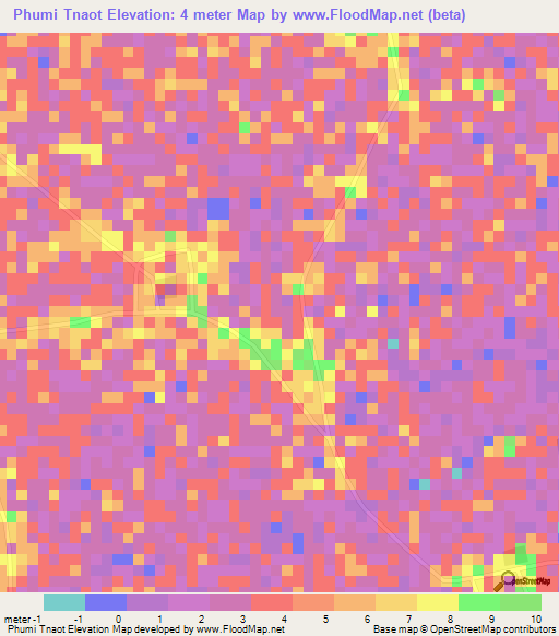 Phumi Tnaot,Cambodia Elevation Map