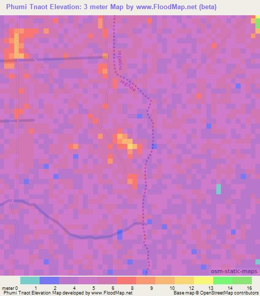 Phumi Tnaot,Cambodia Elevation Map