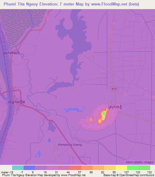 Phumi Tita Ngeuy,Cambodia Elevation Map