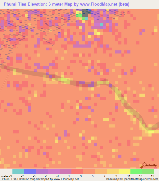 Phumi Tisa,Cambodia Elevation Map